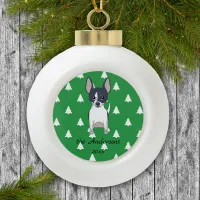 Black and White Chihuahua White Christmas Trees Ceramic Ball Christmas Ornament