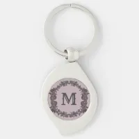 Elegant Purple and Silver Framed Monogram  Keychain