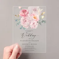 Elegant Blush Botanical Floral Wedding Acrylic Invitations