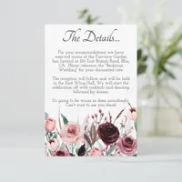 Burgundy and Blush Floral Wedding Details Card