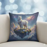 Pretty Alpaca on an Island Floating in the Heavens Throw Pillow