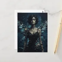 Dark Glitch Fairy With Flowers Postcard
