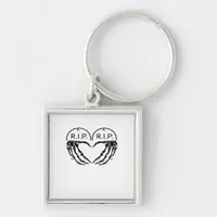 Rip Heart Shaped Gravestone Skeleton Hands Keychain