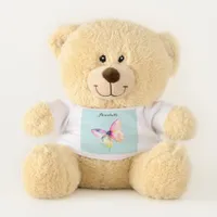 Delicate Pink Butterfly in Pastel Rainbow Colors Teddy Bear