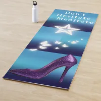 Purple Glitter High Heel Shoe on Blue Gradient | Yoga Mat