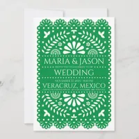 Mexican Papel Picado Green Folk Art Boda Wedding Invitation