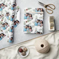 Christmas family photo white cone pine wrapping paper