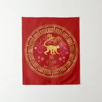 Chinese Zodiac Monkey Red/Gold ID542 Tapestry