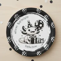 Black and White Axolotl & Balloons Birthday Paper Plates