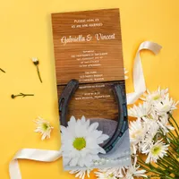 White Daisy and Horseshoe Western Wedding Invitation