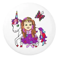 Purple Princess and Unicorn Ceramic Knob