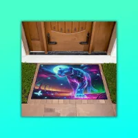 Moon and Panther Holographic Neon Colorful | Doormat