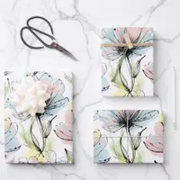 Abstract Alcohol Wash Pen and Ink Large Flowers Wrapping Paper Sheets