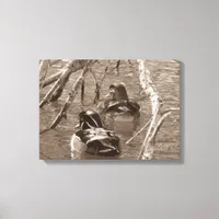 Sepia Wood Duck Pair Canvas Print