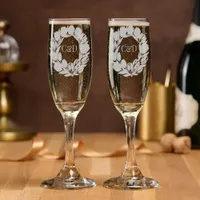 Elegant Watercolor Tulip Wreath Wedding Blue Ivory Champagne Flute