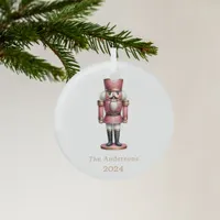 Nutcracker pink white simple Christmas Glass Ornament