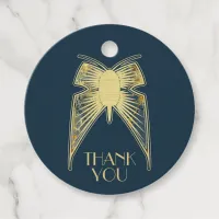 Art Deco Butterfly Blue Gold "Thank You" Favor Tags