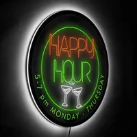 Neon Effect Happy Hour Orange Green White Black LED Sign