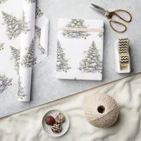 Gold Winter Pine Tree Wrapping Paper