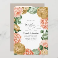 Sage, Peach & Antique Gold Floral Wedding Invitation