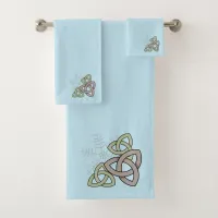 Blue Winter Celtic Knots and Snowflakes Bath Towel Set