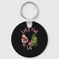 Let's Get Lit Santa Christmas Tree Design Keychain