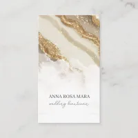 *~* Glam QR Luxe Agate Ivory Gold Glitter AP66 Business Card