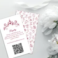 Elegant Vintage Romance Burgundy QR Code Registry Enclosure Card