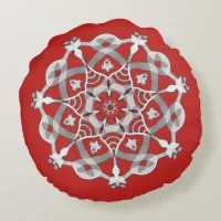 *~* Snugly White & Silver Red Mandala Round Pillow