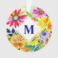 Watercolor Flowers Monogrammed  Ornament