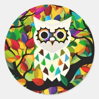 Pretty Colorful Owl Art  Classic Round Sticker