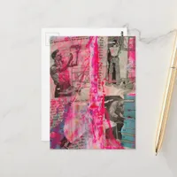 Retro Working Men on a Pink Background Postcard