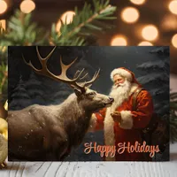 Happy Holidays Vintage Santa and Reindeer Holiday Card