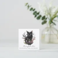 Watercolor Black Cat and Pentagram  Square Business Card