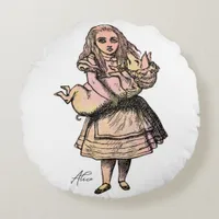Vintage Alice and Pig Round Pillow