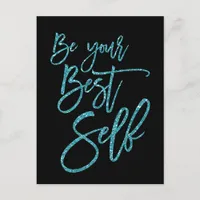 Be Your Best Self Motivational Quote Black Postcard