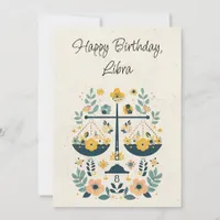 Libra Scales Zodiac Floral Birthday Flat Card