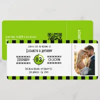 Brat Green, Black & White Cinema Ticket Wedding Invitation