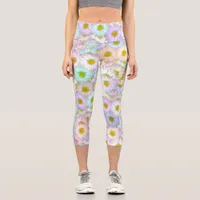 Colorful daisy pattern - pastel capri leggings