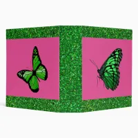 Bright Pink and Lime Green Butterfly Binder