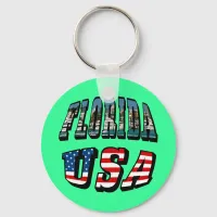 Florida State and USA Flag Text Keychain