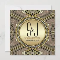 Art Deco Style Black Gold Wedding Reception Invite