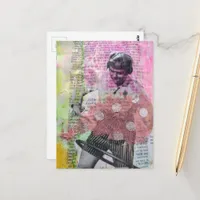 Retro Hula Hoop Dance Mixed Media Collage Postcard