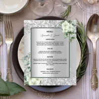 Silver white florals budget wedding menu flyer