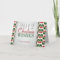 Twin Hearts Christmas Green Red Pattern Card