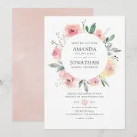 Pastel Blush Pink Floral Wedding Invitation
