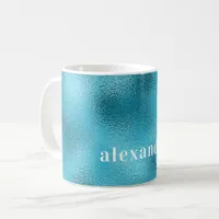 Turquoise white monogram name  coffee mug