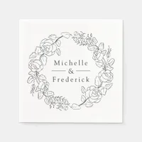 Hand Drawn Watercolor Fine Line Floral Wedding Napkins