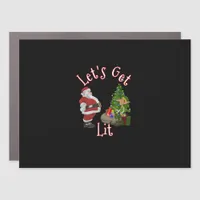Let's Get Lit Santa Christmas Tree Design Car Magnet
