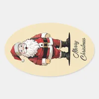 Retro Santa Christmas Oval Sticker